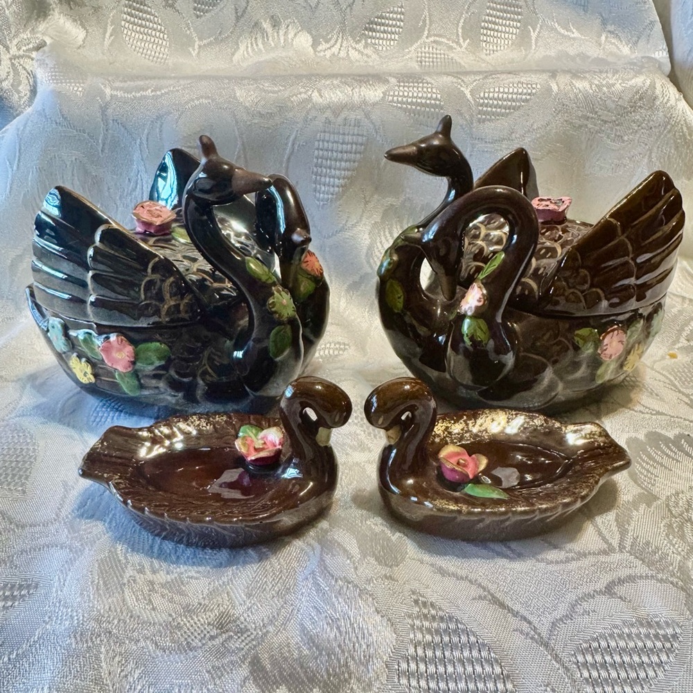 Vintage Dark Brown Glazed Ceramic Swains